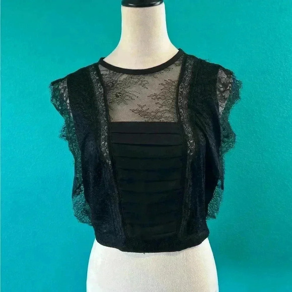 Zara black lace pleated crop top in size small - Picture 2 of 6